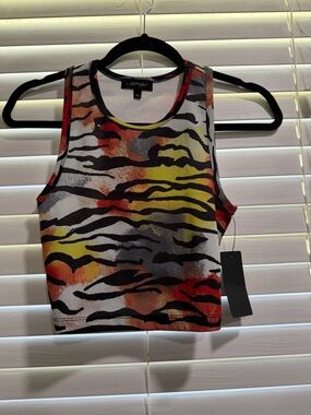 Ed Hardy Multicolor Tiger-Print Crop Top in Yellow, Red & Black